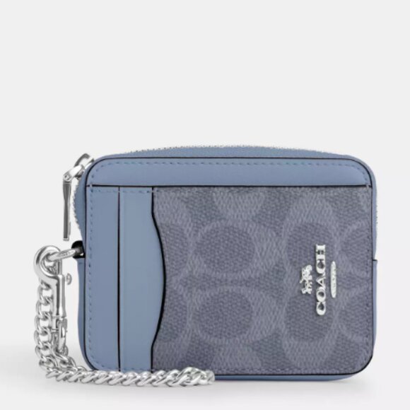 NWT - Zip Card Case In Signature Canvas in Blue - Picture 1 of 12